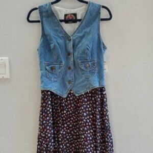 Paris Blues Originals denim and floral print dress deadstock vintage